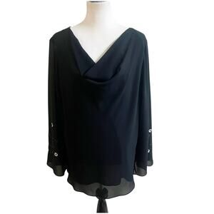 Adriana Papell Cowl Neck Evening Essentials Top Size 3X Beaded Sleeve Black